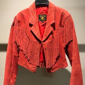 Red Fringe Crop Western Jacket